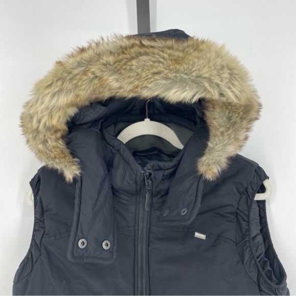 BENCH black Puffer pushbroom Vest‎ Faux Fur Trim Sz M - Picture 2 of 8
